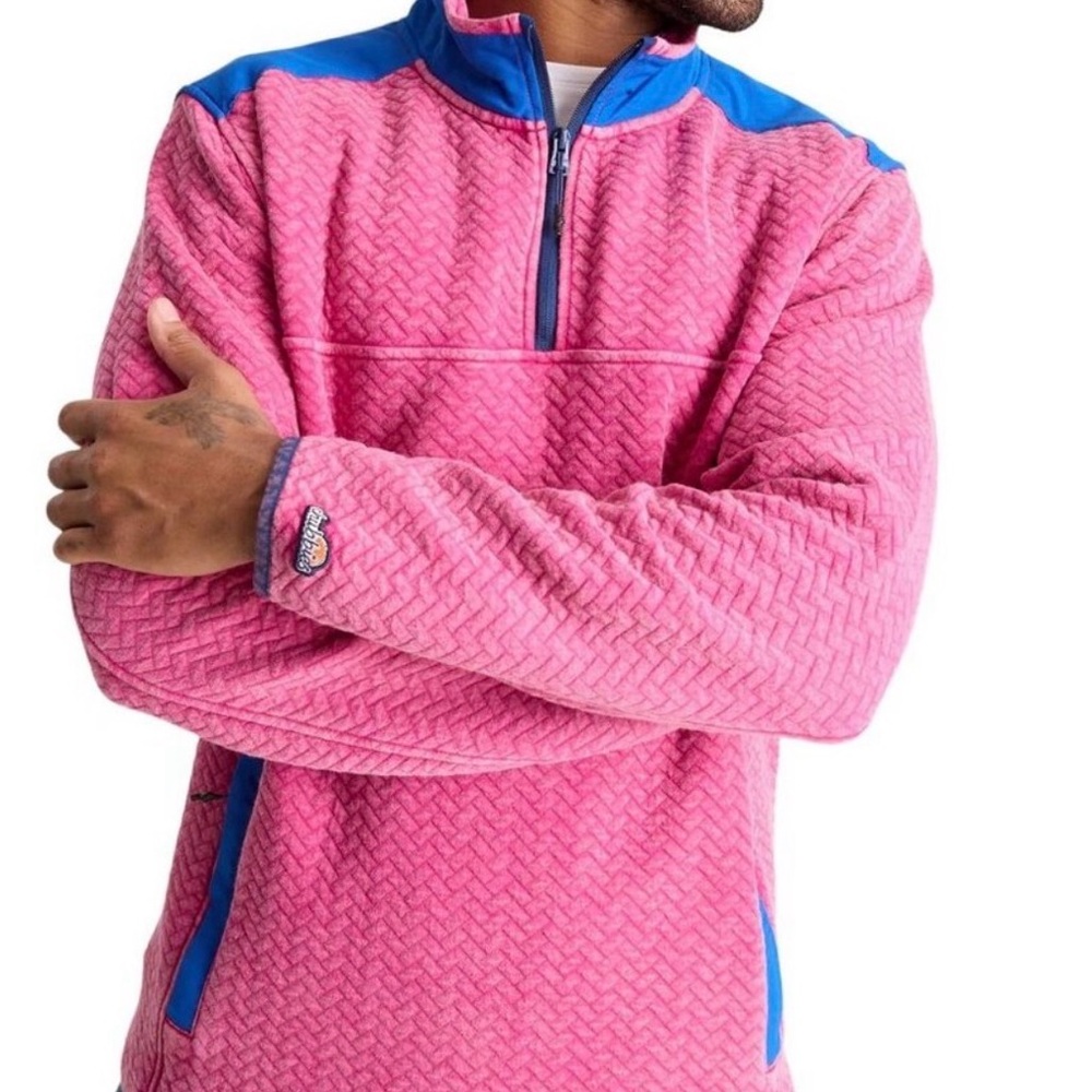 Chubbies Men's Let Me Pink Quilted Quarter-Zip Fleece Pullover Jacket Large